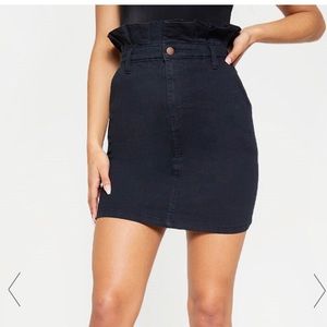 Paper bag frill denim skirt